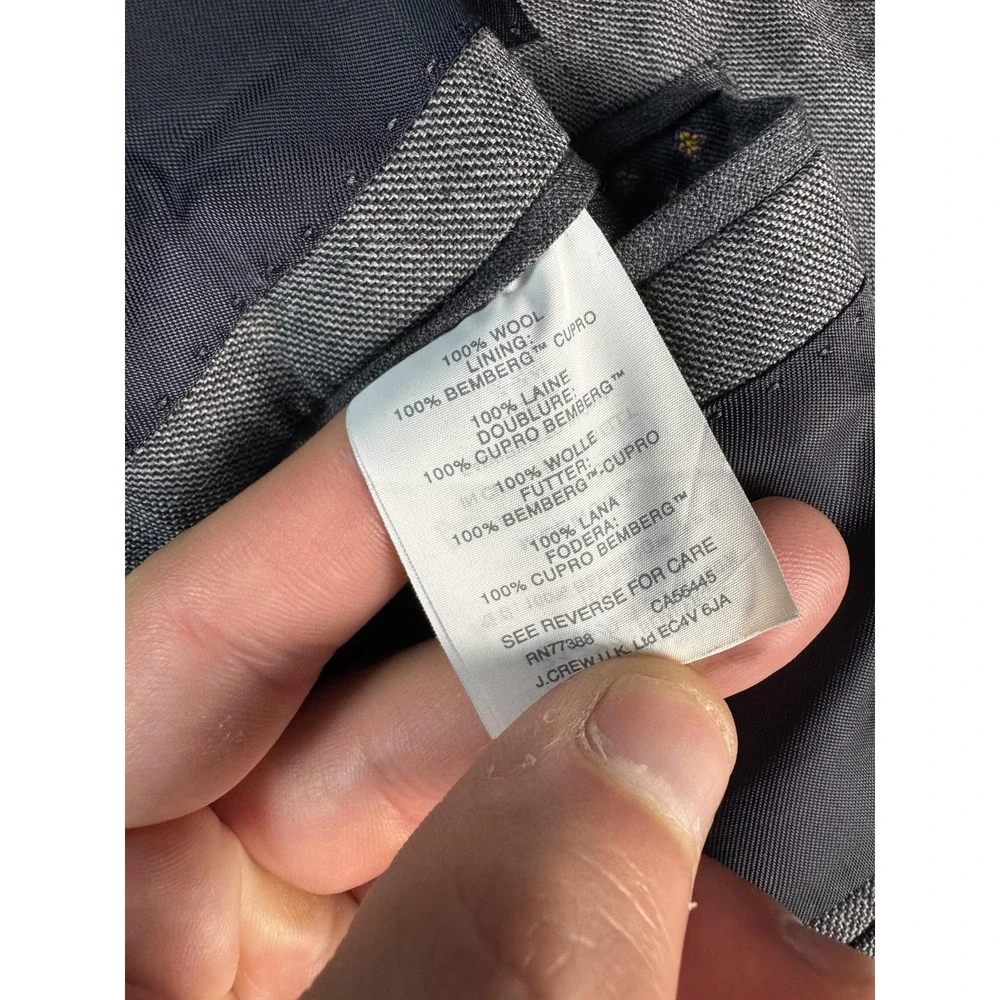J Crew Ludlow Blazer Mens‎ 46R Gray Wool Two Button Sport Coat Tollegno Italy